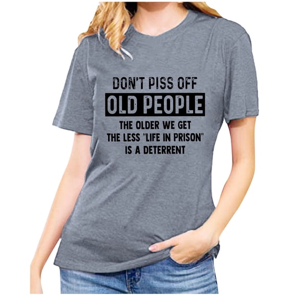 Women's Summer T Shirts Letter Print Crew Neck Short Sleeve Graphic Basic Tee Casual Loose Fit Going out Tops (XL, Gray)