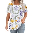thumbnail image 1 of Women's Summer T-Shirts New Fashion Floral Prints Top Loose Round Neck Chest Pleated Shirts Womens Casual Short Sleeve Blouses Pullover Tops, 1 of 6