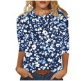 thumbnail image 1 of Women's Summer T-Shirts New Floral Print Shirts Round Neck Casual 3/4 Length Sleeve Pullover Tops, 1 of 5