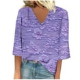 thumbnail image 1 of Women's Summer T Shirts Printed V-Neck 3/4 Sleeve Tops Casual Loose Trendy Office Work Blouses Tops, 1 of 5