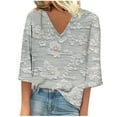 thumbnail image 1 of Women's Summer T Shirts Printed V-Neck 3/4 Sleeve Tops Casual Loose Trendy Office Work Blouses Tops, 1 of 5