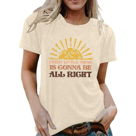 Women's Summer T Shirts Western Country Music Graphic Short Sleeve Crewneck Tops Vintage Casual Trendy Classic Fit Tees Beige L