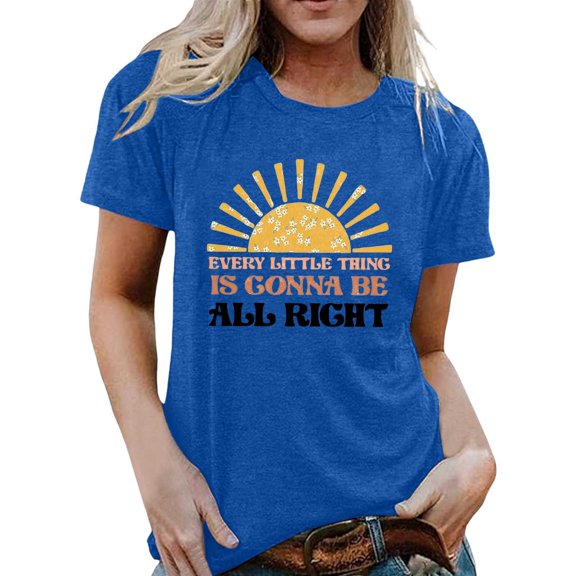 Women's Summer T Shirts Western Country Music Graphic Short Sleeve Crewneck Tops Vintage Casual Trendy Classic Fit Tees Blue L