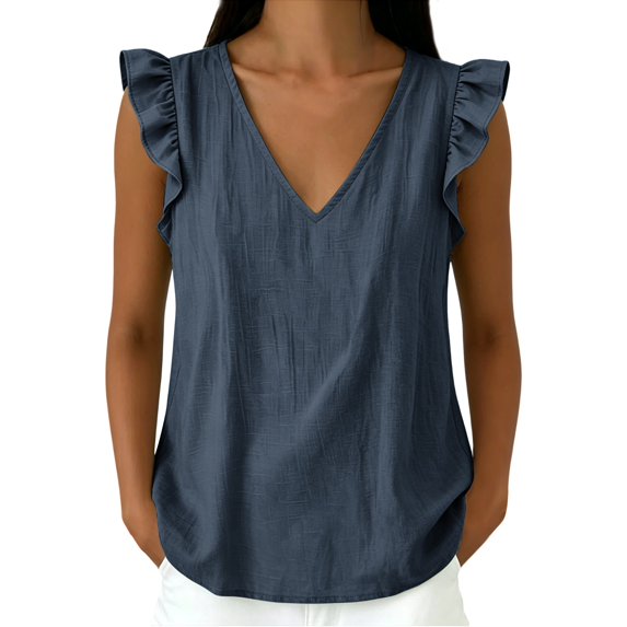 Women's Summer Tank Blouse Ruffle Sleeve Blouses Flowy Shirts Tunic Top Relaxed Fit Camisole Pullover Shirts Plus Size Shirts Loose Fit Cami Y2K Cute Tops V Neck Boho Shirts