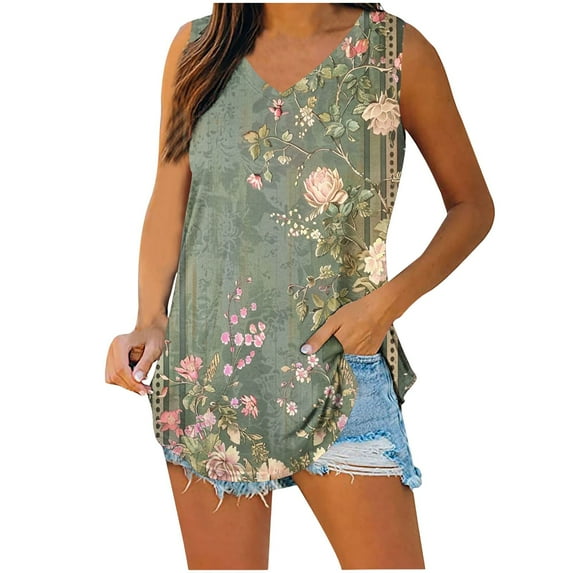 Women's Summer Tank Top Vintage Striped Vest Sleeveless Vneck Camisole Flowy Racerback Tunic Shirts