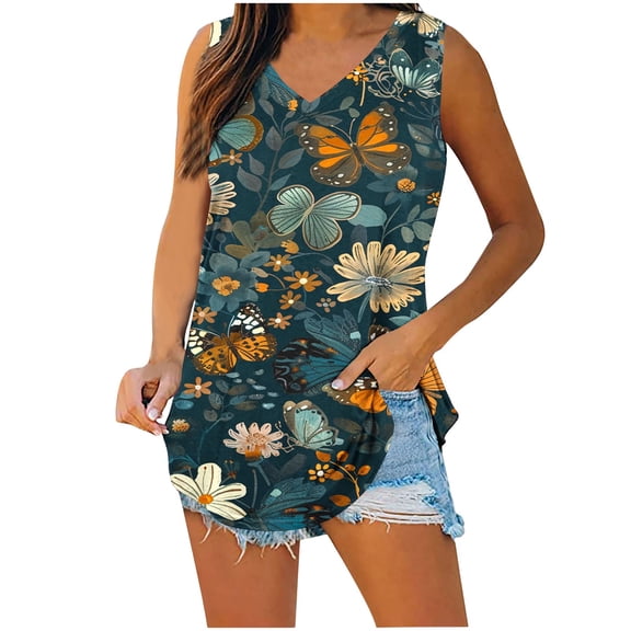 Women's Summer Tank Top Vintage Striped Vest Sleeveless Vneck Camisole Flowy Racerback Tunic Shirts
