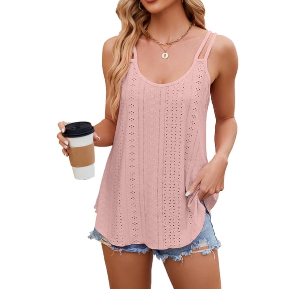 Women's Summer Tank Tops Eyelet Embroidery Sleeveless Spaghetti Strap Tops Scoop Neck Sexy Loose Fit Casual