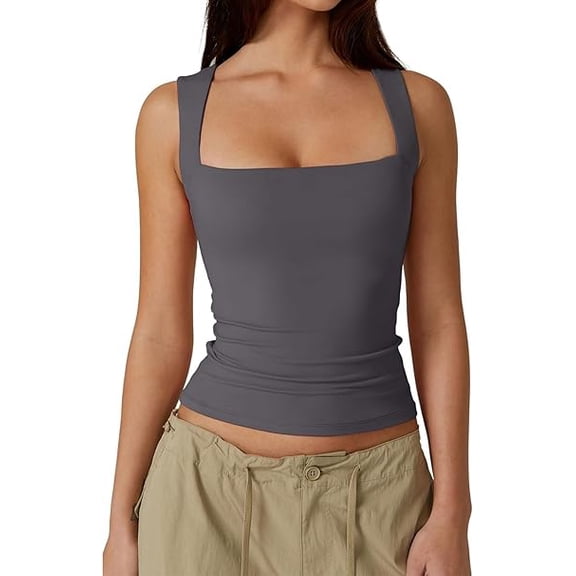 Women's Summer Tank Tops Loose Soft Cotton Solid Gym Vest Casual Sleeveless Square Neck Baisc T-Shirt Lightweight Sports Tops