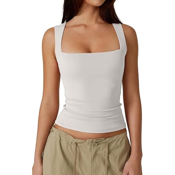 Women's Summer Tank Tops Loose Soft Cotton Solid Gym Vest Casual Sleeveless Square Neck Baisc T-Shirt Lightweight Sports Tops