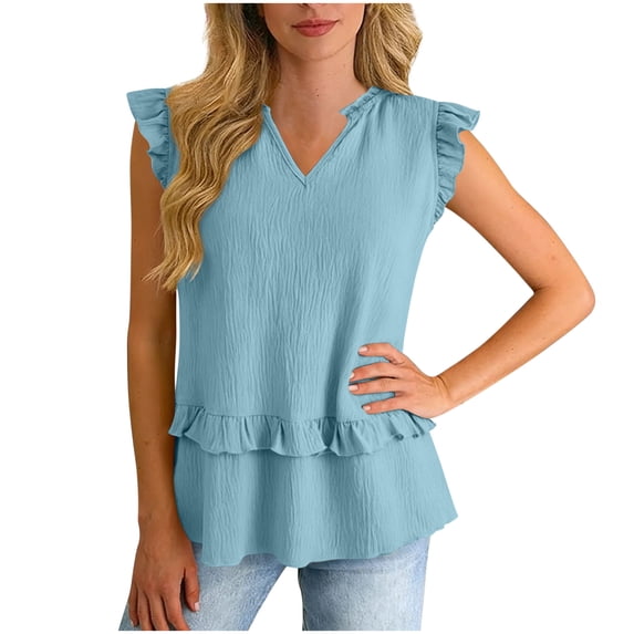 Women's Summer Tank Tops Oversized V-Neck Ruffle Sleeveless Shirts Casual Solid Plus Size Loose Quickly Dry Breathable T Shirts Elegant Tanks Blouses