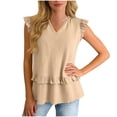 thumbnail image 1 of Women's Summer Tank Tops Oversized V-Neck Ruffle Sleeveless Shirts Casual Solid Plus Size Loose Quickly Dry Breathable T Shirts Elegant Tanks Blouses, 1 of 8