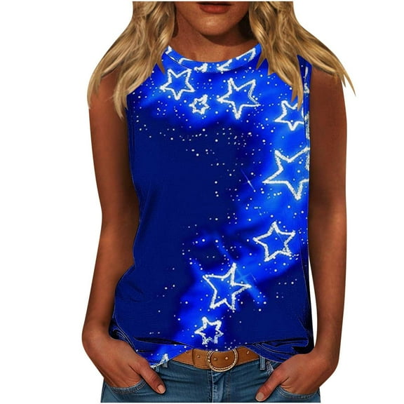 Women's Summer Tank Tops Sparkly American Flag Sleeveless Shirt Plus Size 4th of July Patriotic Cami Blouses Glitter USA Flag Star Stripes T-Shirt Memorial Day Costumes Independence Day Summer Tops