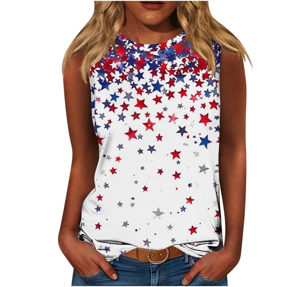 Women's Summer Tank Tops Sparkly American Flag Sleeveless Shirt Plus Size 4th of July Patriotic Cami Blouses Glitter USA Flag Star Stripes T-Shirt Memorial Day Costumes Independence Day Summer Tops