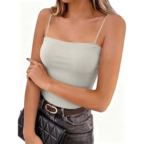 Women's Summer Tank Tops Strapped Ribbed Square Neck Camisole Soft Everyday Layering Cami Shapewear 2XL