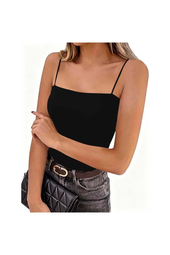 Women's Summer Tank Tops Strapped Ribbed Square Neck Camisole Soft Everyday Layering Cami Shapewear L