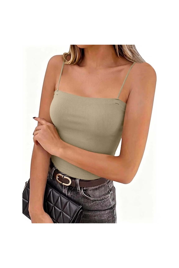 Women's Summer Tank Tops Strapped Ribbed Square Neck Camisole Soft Everyday Layering Cami Shapewear L