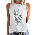 thumbnail image 1 of Women's Summer Tank Tops Trendy Flower Printed Crew Neck Sleeveless Shirts Casual Loose Fit Blouses Beach Tees (2XL, White 3), 1 of 4
