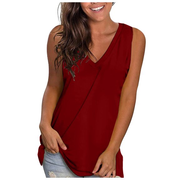 Women's Summer Tank Tops V Neck Sleeveless Loose Fit Solid Cami Shirts Beach Vacation Outfits Casual Flowy Trendy Clothes
