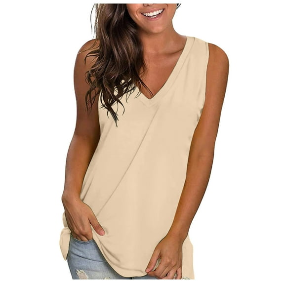 Women's Summer Tank Tops V Neck Sleeveless Loose Fit Solid Cami Shirts Beach Vacation Outfits Casual Flowy Trendy Clothes