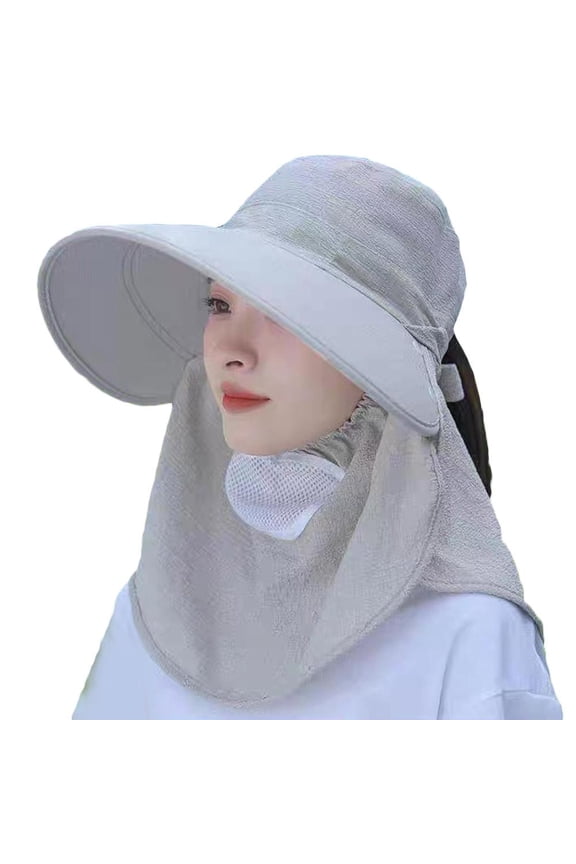 Women's Summer Tea Picking Sun Hat - Breathable Polyester Fiber Face Mask Hat for UV Protection