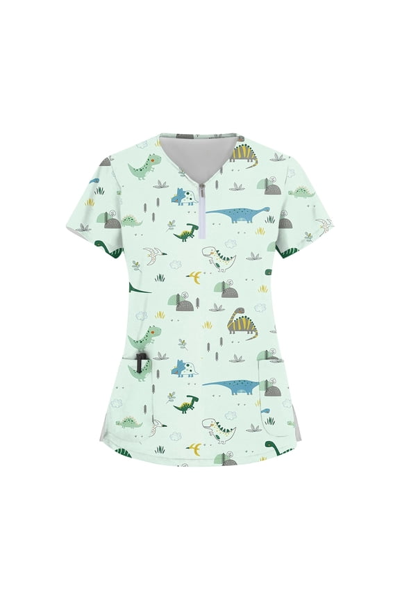 Women's Summer-Themed Short Sleeve Scrub Top with Fun Patterns, Comfortable and Breathable, Ideal for Healthcare Professionals