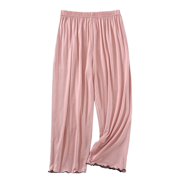 Women's Summer Thin Ruffled Home Pants | Yubnlvae | Women's Pajama Pants for Women in Summer Thin Ruffled Home Pants (Pink | XXL)