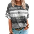 thumbnail image 1 of Casual Women Tee Striped Print Short Sleeve Tops Loose Summer Ladies Crew Neck Blouse T Shirt, 1 of 5