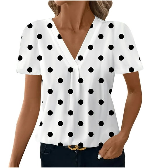 Women's Summer Top 2025 New Casual Shirts V Neck Short Sleeve T-Shirts Fashion Print Loose Blouses Pullover Spring Tunic Tops for Women