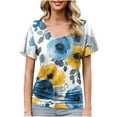 thumbnail image 1 of Women's Summer Top Casual Shirts V Neck Short Sleeve T-Shirts Fashion Floral Print Loose Blouses Pullover Spring Tunic Tops for Women, 1 of 6