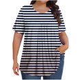 thumbnail image 1 of ZQUUVOU Women's Summer Top Plus Size Short Sleeve Solid Stripe Round Neck Front Fold Blouse White, 1 of 6