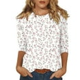 thumbnail image 1 of Women's Summer Tops 2025 Trendy 3/4 Sleeve Dress Shirts Floral Print Graphic Tees Dressy Casual Crew Neck Blouse Elbow Sleeve Tunic Tshirt Going Out Tops, 1 of 5