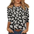thumbnail image 1 of Women's Summer Tops 2024 Trendy 3/4 Sleeve T Shirts Floral Print Graphic Tees Dressy Casual Crew Neck Blouse Elbow Sleeve Comfy Loose Fit Pullover Sweatshirt, 1 of 5