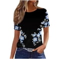 thumbnail image 1 of Women's Summer Tops 2025 Crew Neck Short Sleeve Loose Fit Casual Blouses Trendy Printed Tees Dressy for Seniors, 1 of 3