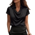 thumbnail image 1 of Women's Summer Tops BWASD Casual Silk Satin Short Sleeves Shirts Elegant Business Blouses Dressy for Go Out Workout Outfits Trendy 2026 Black S-5XL, 1 of 4