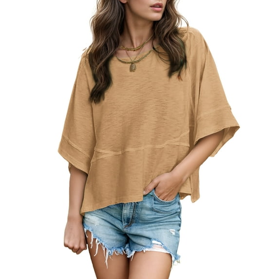 Women's Summer Tops Casual Crew Neck Blouse Batwing Basic Half Sleeve Loose Fit Cute Flowy Shirts