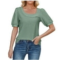thumbnail image 1 of Diufon Women's Summer Tops Casual Puff Short Sleeve Asymmetrical Neck Shirts Solid Color Dressy Blouse, 1 of 4