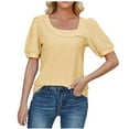 thumbnail image 1 of Diufon Women's Summer Tops Casual Puff Short Sleeve Asymmetrical Neck Shirts Solid Color Dressy Blouse, 1 of 4