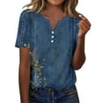 thumbnail image 1 of Women's Summer Tops Casual V-neck T-shirts Fashion Retro Printed Shirts Loose Summer Short Sleeve Blouses Pullover Top 03#Multicolor L, 1 of 6