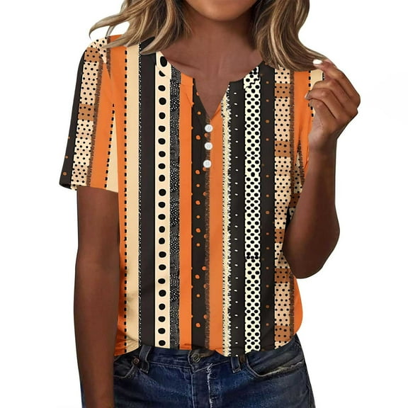 Women's Summer Tops Casual V-neck T-shirts Fashion Retro Printed Shirts Loose Summer Short Sleeve Blouses Pullover Top 06#Multicolor XXL