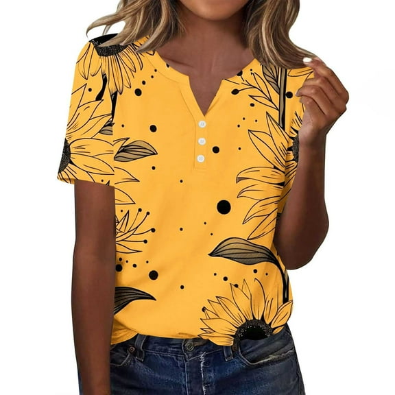 Women's Summer Tops Casual V-neck T-shirts Fashion Retro Printed Shirts Loose Summer Short Sleeve Blouses Pullover Top 11#Multicolor XXL