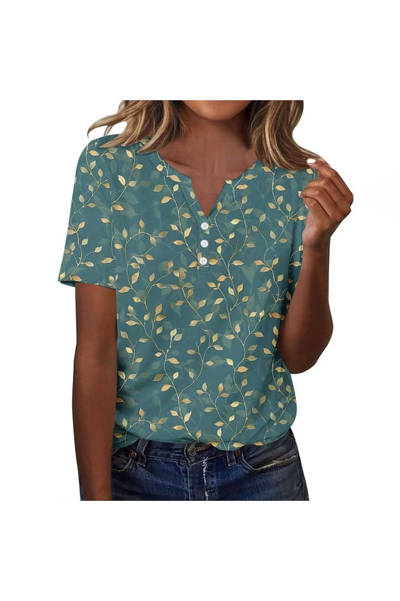 Women's Summer Tops Casual V-neck T-shirts Fashion Retro Printed Shirts Loose Summer Short Sleeve Blouses Pullover Top 12#Multicolor XXL