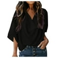 thumbnail image 1 of Women's Summer Tops Chiffon V Neck Ruched Trendy Blouses Tunic Loose Lightweight Casual Short Sleeve T Shirts Tops, 1 of 3