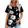 thumbnail image 1 of Women's Summer Tops Fashionable Casual Short Sleeved Loose Round Neck Solid Color Top Tunic Tops Cute Loose Ladies Blouses Multicolor M, 1 of 6