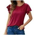 thumbnail image 1 of Women's Summer Tops Flutter Ruffle Short Sleeve Blouse Fashion Lace Crochet Eyelet Crewneck Casual Solid Shirts, 1 of 5