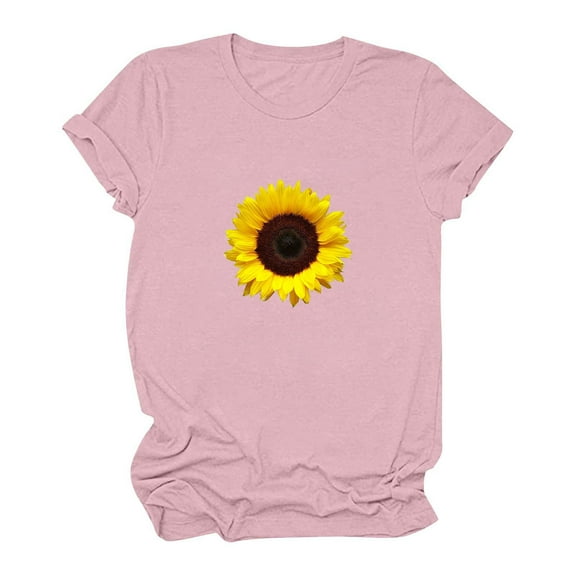 Women's Summer Tops Loose Fit Stretch Round Neck Short Sleeve T-shirts Casual Print Tees Shirts for Women