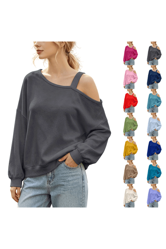 Women's Summer Tops Off Shoulder Long Sleeve Pullover Casual Medium Length With Matching Bottom