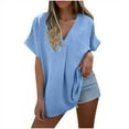 thumbnail image 1 of Women's Summer Tops Oversized Fit Short Sleeve V Neck Baggy Tunic Tshirts Lightweight Beach Fashion Clothes (2XL, Light Blue), 1 of 8