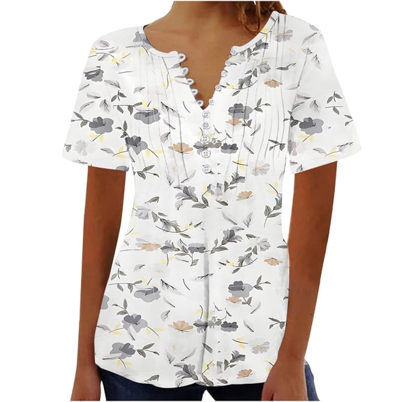 Women's Summer Tops Pleated Button down Shirts 2025 Trendy Casual Floral Printed Flowy Short Sleeve Blouses (XL, Blue 2)