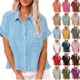 thumbnail image 1 of Women's Summer Tops Plus Size Cotton Linen Solid Hem Fringe Flared Collar Tops, 1 of 10