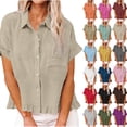 thumbnail image 1 of Women's Summer Tops Plus Size Cotton Linen Solid Hem Fringe Flared Collar Tops, 1 of 9